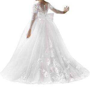 Elegant White Lace Flower Girl Dress